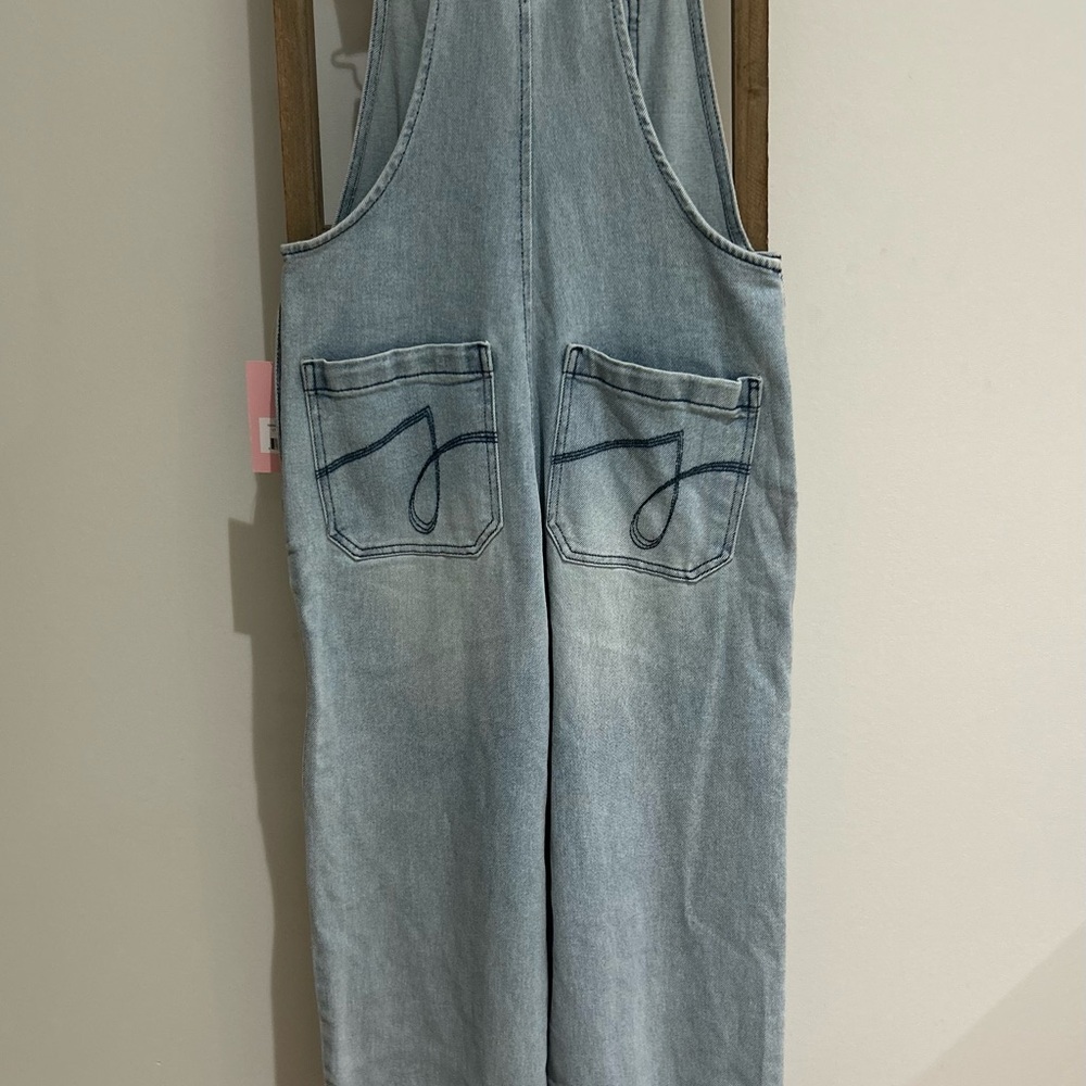 Juicy Couture Wide Leg Overall Light Wash Denim Release Hem Women’s Size XS NWT - Picture 8 of 10